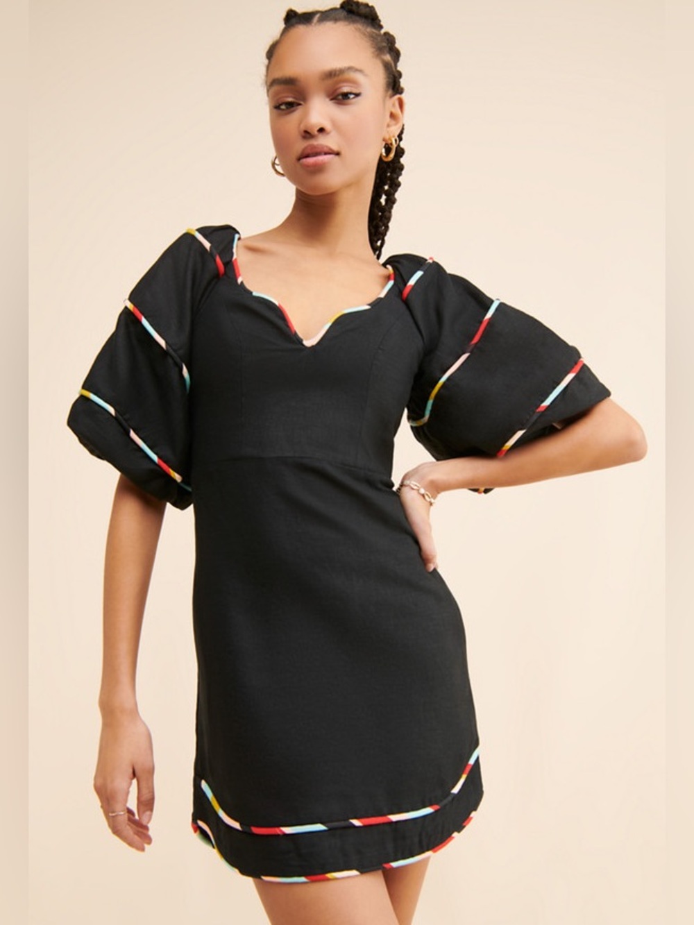 Farm Rio Colored Stripes Short Sleeved Dress